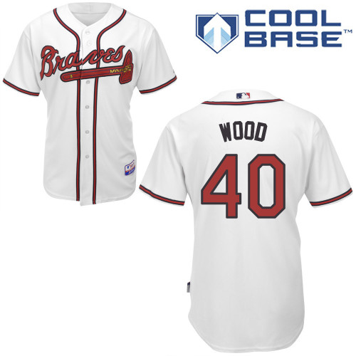 Atlanta Braves #40 Wood White Authentic Personalized Home Jersey