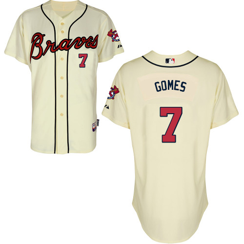 Atlanta Braves #7 Gomes Beige Authentic Personalized Alternate Jersey