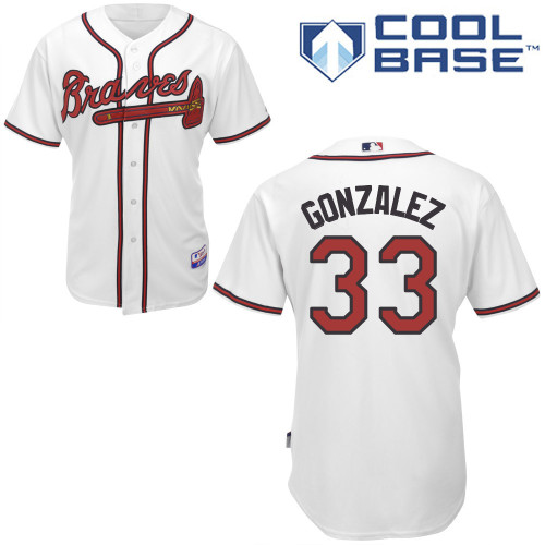 Atlanta Braves #33 Gonzalez White Authentic Personalized Home Jersey