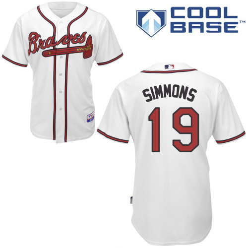 Atlanta Braves #19 Simmons White Authentic Personalized Home Jersey
