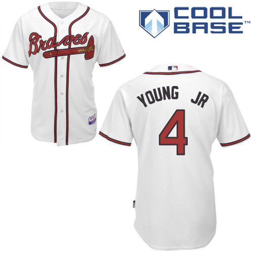 Atlanta Braves #4 Young JrWhite Authentic Personalized Home Jersey