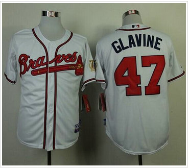 Atlanta Braves #47 Tom Glavine White W75th Anniversary Commemorative Patch Stitched Baseball Jersey