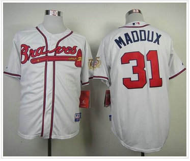 Atlanta Braves #31 Greg Maddux White W75th Anniversary Commemorative Patch Stitched Baseball Jersey