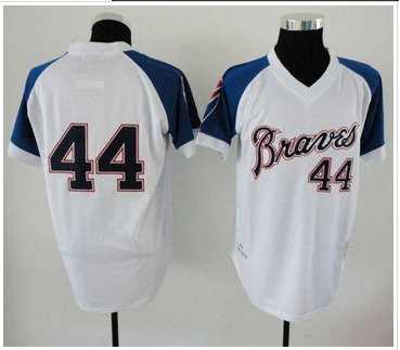 Atlanta Braves Mitchell And Ness 1974 Braves #44 Hank Aaron White Throwback Baseball Jersey Atlanta Braves Mitchell And Ness 1974 Braves #44 Hank Aaron White Throwback Baseball Jersey