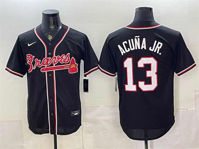 Men's Atlanta Braves #13 Ronald Acuna Jr. 2026 Fashion Replica Black Out Stitched Baseball Jersey