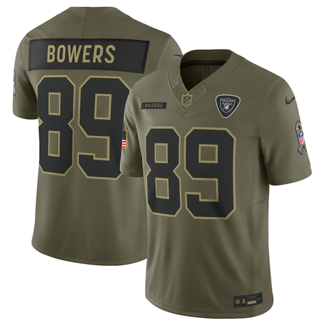 Men's Las Vegas Raiders #89 Brock Bowers Olive 2025 Salute to Service Limited Stitched Football Jersey