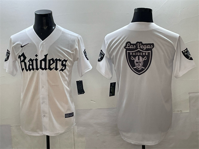Men's Las Vegas Raiders Team Big Logo White 'Gothic Sin City Shadows Edition' Vapor Limited Stitched Baseball Jersey 1