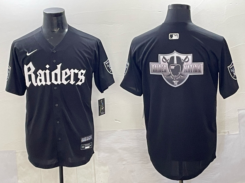 Men's Las Vegas Raiders Team Big Logo Black 'Gothic Sin City Shadows Edition' Vapor Limited Stitched Baseball Jersey 2