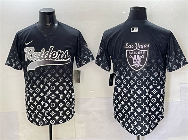 Men's Las Vegas Raiders Team Big Logo Black Limited Stitched Baseball Jersey 2