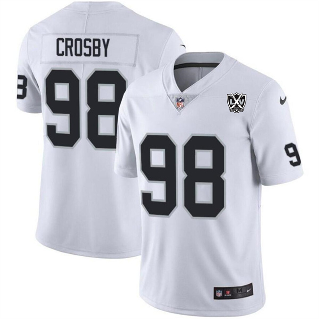 Men's Las Vegas Raiders #98 Maxx Crosby White 2024 65th Anniversary Patch Vapor Stitched Football Jersey Men's Las Vegas Raiders #98 Maxx Crosby White 2024 65th Anniversary Patch Vapor Stitched Football Jersey