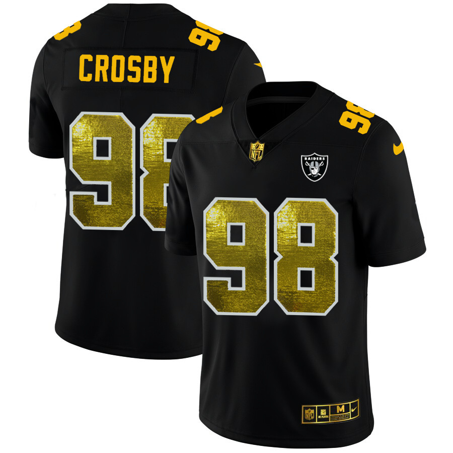 Las Vegas Raiders #98 Maxx Crosby Men's Black Nike Golden Sequin Vapor Limited NFL Jersey Las Vegas Raiders #98 Maxx Crosby Men's Black Nike Golden Sequin Vapor Limited NFL Jersey