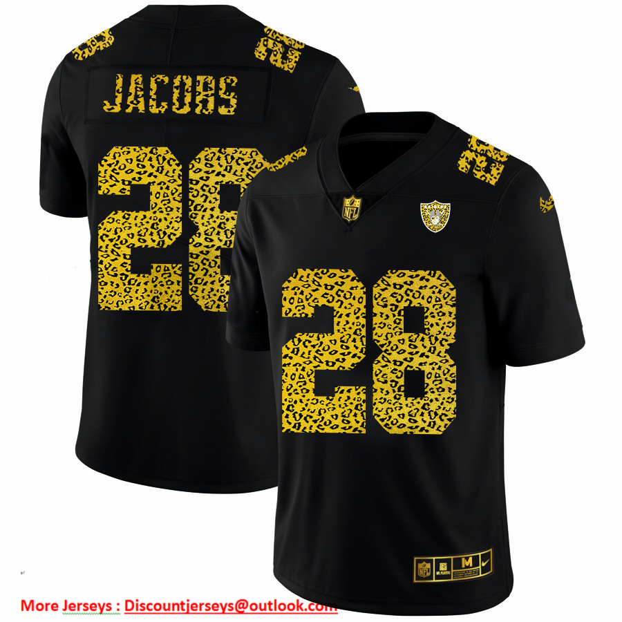 Las Vegas Raiders #28 Josh Jacobs Men's Nike Leopard Print Fashion Vapor Limited NFL Jersey Black