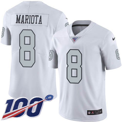 Nike Raiders #8 Marcus Mariota White Men's Stitched NFL Limited Rush 100th Season Jersey Nike Raiders #8 Marcus Mariota White Men's Stitched NFL Limited Rush 100th Season Jersey