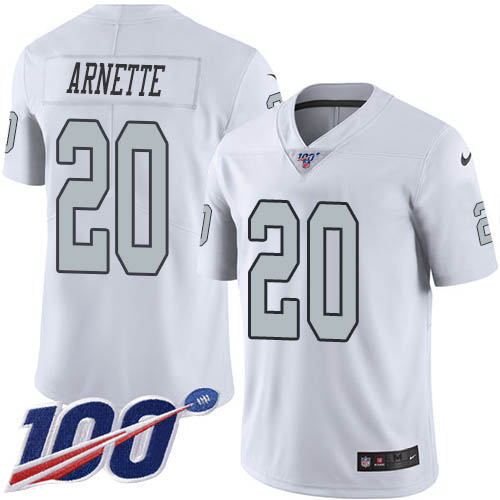 Nike Raiders #20 Damon Arnette White Men's Stitched NFL Limited Rush 100th Season Jersey Nike Raiders #20 Damon Arnette White Men's Stitched NFL Limited Rush 100th Season Jersey