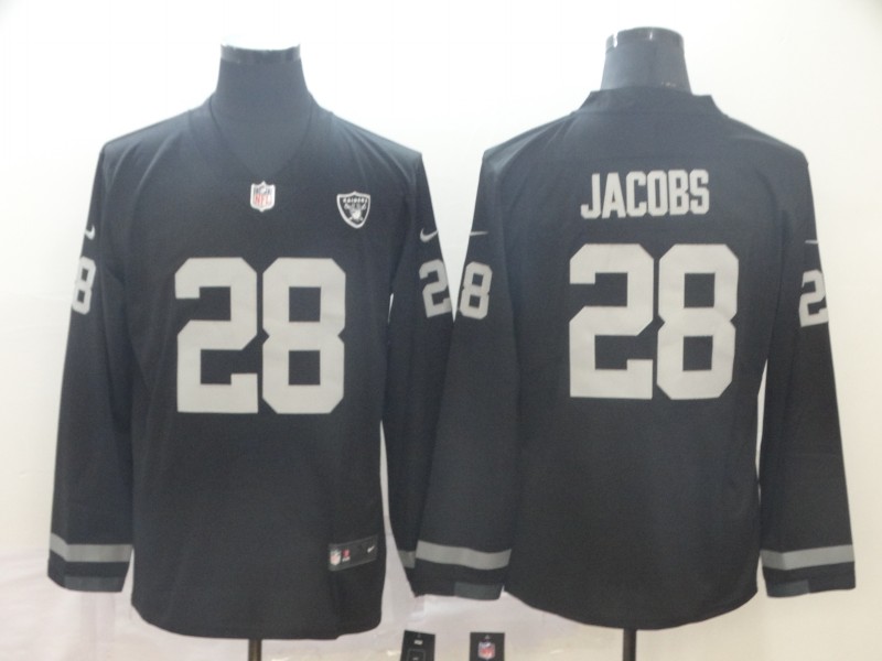 Nike Raiders 28 Josh Jacobs Black Therma Long Sleeve Jersey Nike Raiders 28 Josh Jacobs Black Therma Long Sleeve Jersey