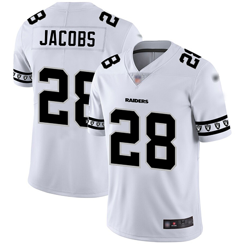 Raiders #28 Josh Jacobs White Men's Stitched Football Limited Team Logo Fashion Jersey Raiders #28 Josh Jacobs White Men's Stitched Football Limited Team Logo Fashion Jersey