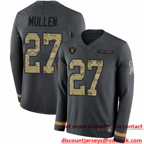 Raiders #27 Trayvon Mullen Anthracite Salute to Service Men's Stitched Football Limited Therma Long Sleeve Jersey