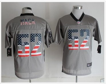 NEW Oakland Raiders #52 Khalil Mack Grey NFL Elite USA Flag Fashion Jersey