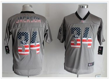 NEW Oakland Raiders #34 Bo Jackson Grey NFL Elite USA Flag Fashion Jersey