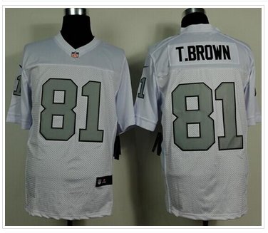 NEW Oakland Raiders #81 Tim Brown White Silver No. NFL Elite Jersey