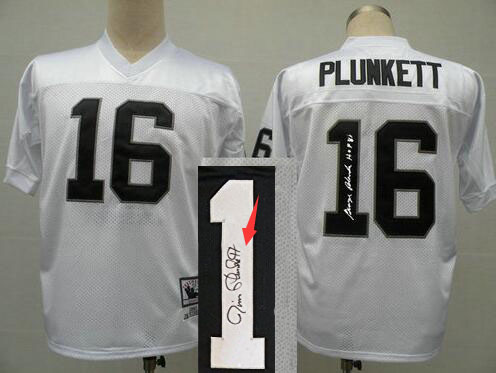 Oakland Raiders 16# Jim Plunkett White throwback Jersey(Signed Elite)