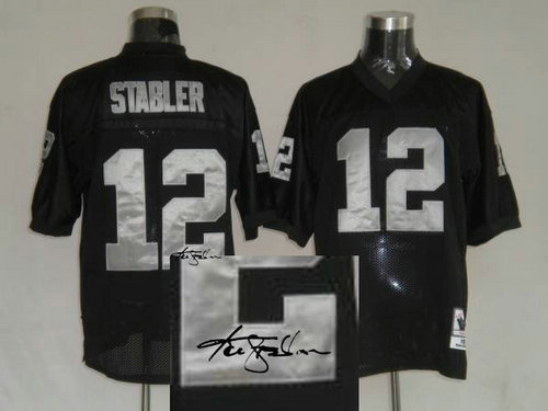 Oakland Raiders 12# Ken Stabler Black Throwback Jersey(Signed Elite)