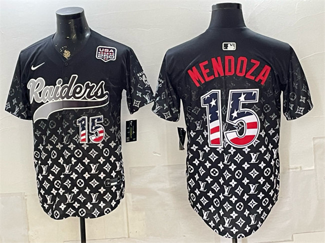 Men's Las Vegas Raiders #15 Fernando Mendoza Black USA 250 Fourth of July Vapor Limited Stitched Baseball Jerseys