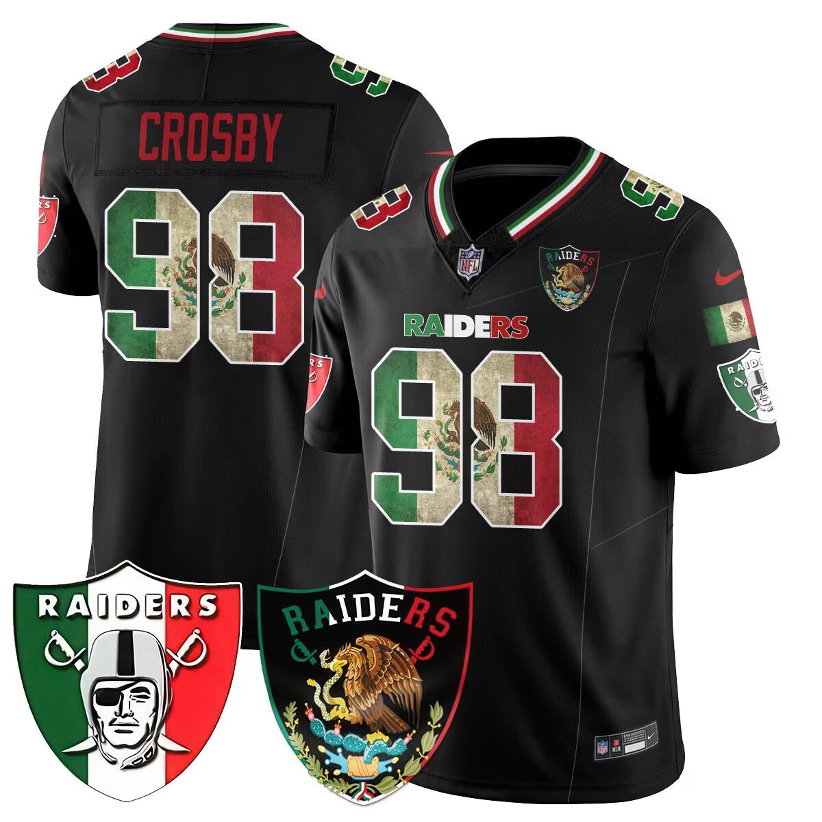 Men's Las Vegas Raiders #98 Maxx Crosby Black Mexico F.U.S.E. Vapor Stitched Football Jersey
