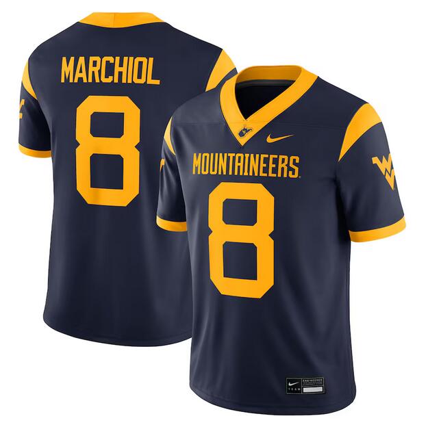 Men's West Virginia Mountaineers #8 Nicco Marchiol Navy Stitched Jersey Men's West Virginia Mountaineers #8 Nicco Marchiol Navy Stitched Jersey