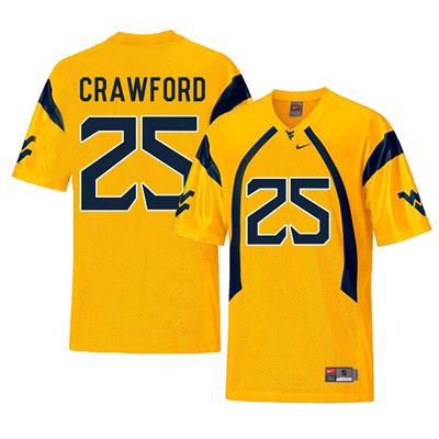 West Virginia Mountaineers 25 Justin Crawford Gold College Football Jersey