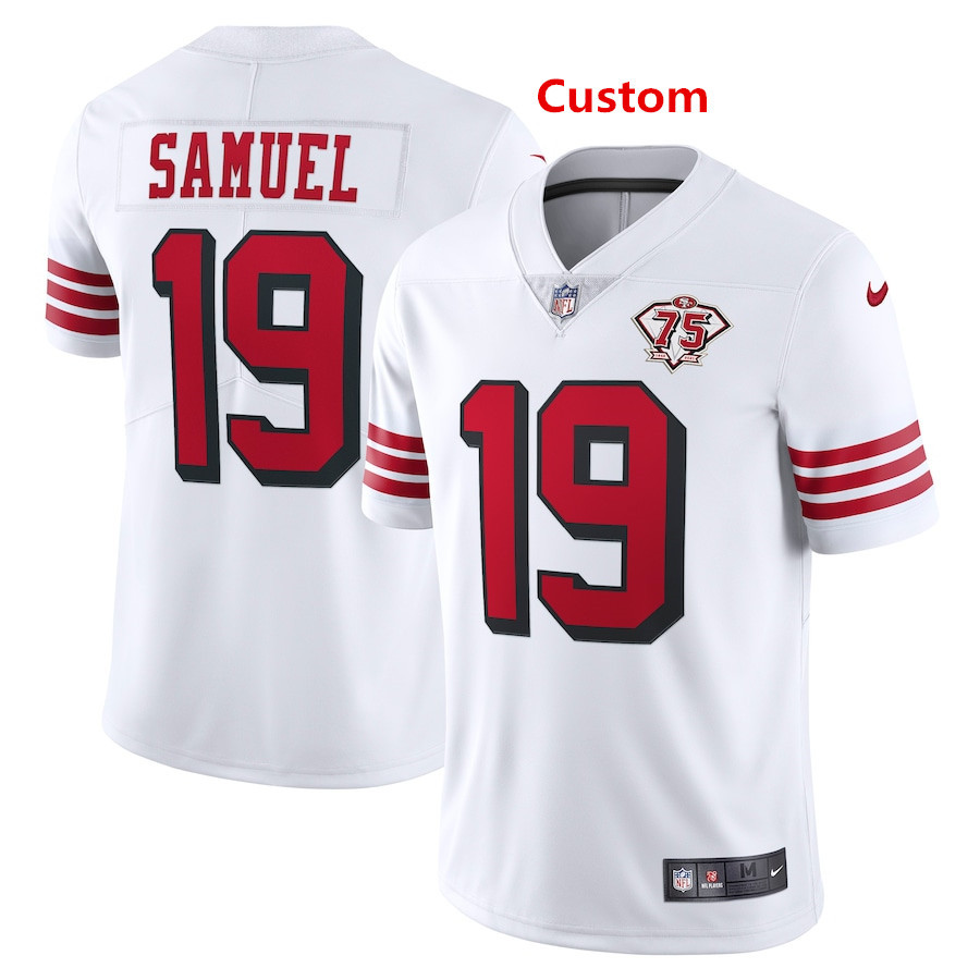 Custom Men's 49ers 75th Anniversary Alternate White Jersey
