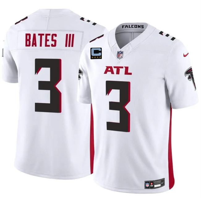 Men's Atlanta Falcons #3 Jesse Bates III White 2025 F.U.S.E With 4-Star C Patch Vapor Untouchable Limited Stitched Football Jersey Men's Atlanta Falcons #3 Jesse Bates III White 2025 F.U.S.E With 4-Star C Patch Vapor Untouchable Limited Stitched Football Jersey