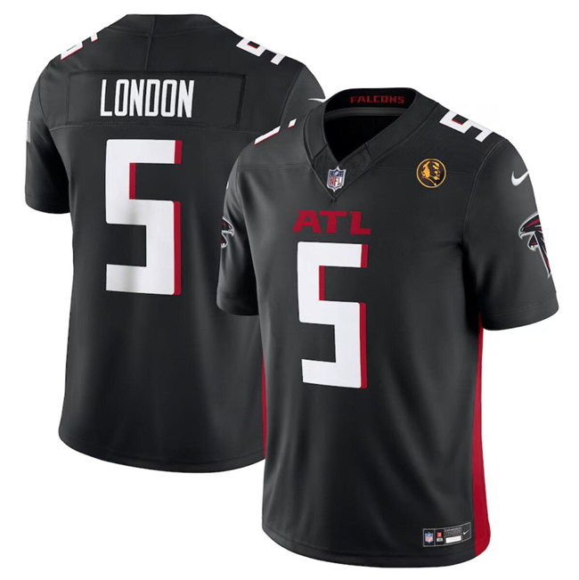 Men's Atlanta Falcons #5 Drake London Black 2023 F.U.S.E. With John Madden Patch Vapor Limited Stitched Football Jersey Men's Atlanta Falcons #5 Drake London Black 2023 F.U.S.E. With John Madden Patch Vapor Limited Stitched Football Jersey