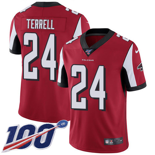 Nike Falcons #24 A.J. Terrell Red Team Color Men's Stitched NFL 100th Season Vapor Untouchable Limited Jersey Nike Falcons #24 A.J. Terrell Red Team Color Men's Stitched NFL 100th Season Vapor Untouchable Limited Jersey