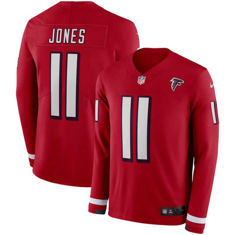 Men's Falcons #11 Julio Jones Red Team Color Men's Stitched NFL Limited Therma Long Sleeve Jersey