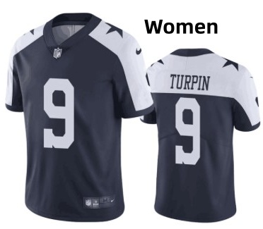Women Dallas Cowboys #9 KaVontae Turpin Navy White Thanksgiving Vapor Limited Jersey