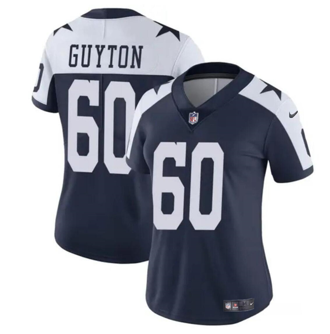 Women's Dallas Cowboys #60 Tyler Guyton Navy White 2024 Draft Vapor Thanksgiving Limited Stitched Football Jersey(Run Small）