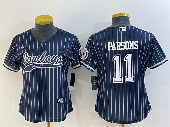 Women's Dallas Cowboys #11 Micah Parsons Navy With Patch Cool Base Stitched Baseball Jersey(Run Small)S