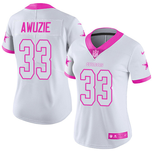 Nike Cowboys #33 Chidobe Awuzie White Pink Women's Stitched NFL Limited Rush Fashion Jersey