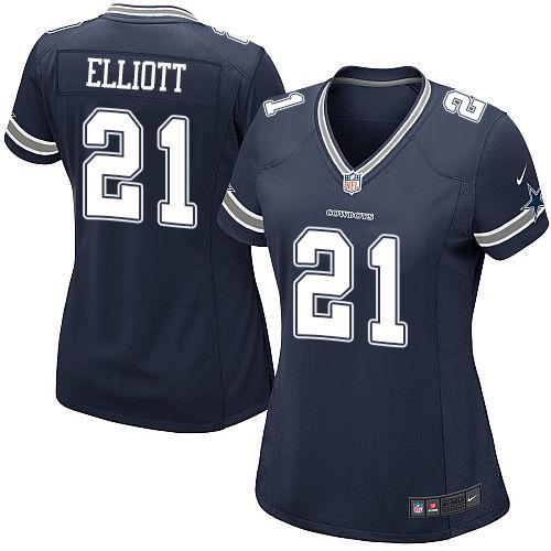 Nike Cowboys #21 Ezekiel Elliott Navy Blue Team Color Women's Stitched NFL Elite Jersey