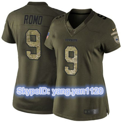 Nike Cowboys #9 Tony Romo Green Women's Stitched NFL Limited Salute to Service Jersey