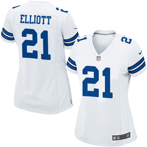 Nike Cowboys #21 Ezekiel Elliott White Women's Stitched NFL Elite Jersey
