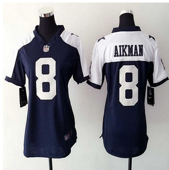 Women's New Cowboys #8 Troy Aikman Navy Blue Thanksgiving Throwback NFL Elite Jersey