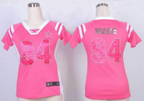 NEW Women Jerseys Dallas Cowboys #94 DeMarcus Ware Pink(fashion Rhinestone sequins)