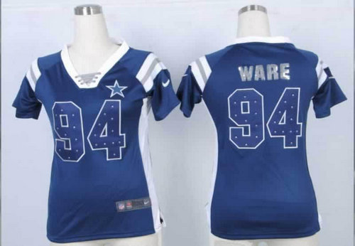 NEW Women Jerseys Dallas Cowboys #94 DeMarcus Ware Blue(fashion Rhinestone sequins)