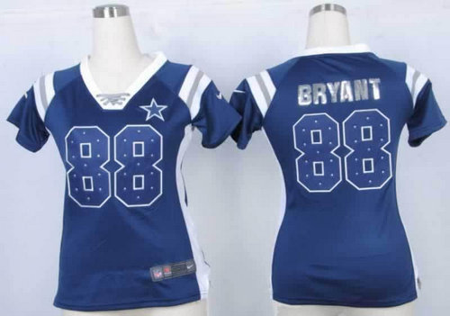 NEW Women Jerseys Dallas Cowboys 88 Dez Bryant Blue(fashion Rhinestone sequins)
