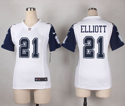 Nike Cowboys #21 Ezekiel Elliott White Women's Stitched NFL Elite Rush Jersey