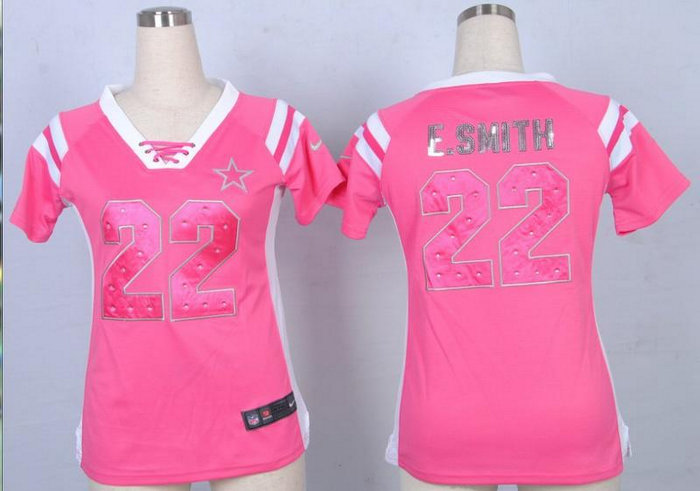NEW Women Jerseys Dallas Cowboys 22 e.smith Pink(fashion Rhinestone sequins)