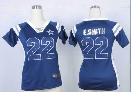 NEW Women Jerseys Dallas Cowboys 22 e.smith Blue(fashion Rhinestone sequins)
