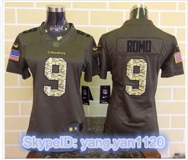 Women Nike Cowboys #9 Tony Romo Green Stitched NFL Limited Salute to Service Jersey